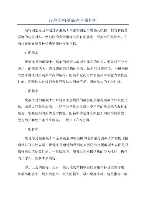 各种结构钢筋砼含量指标
