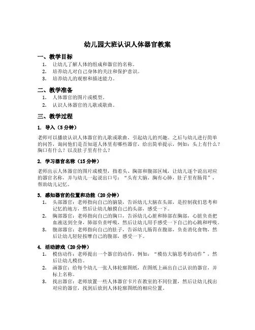 幼儿园大班认识人体器官教案