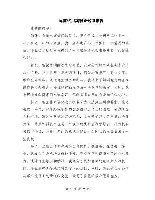 电商试用期转正述职报告