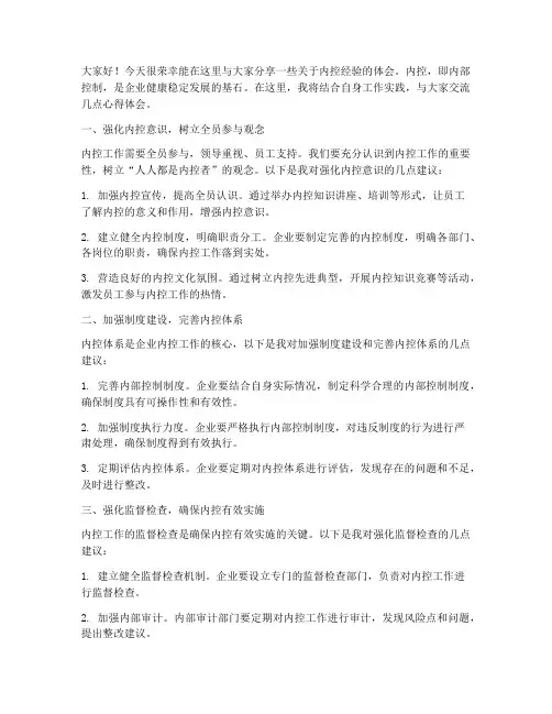 内控经验交流发言稿