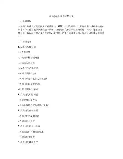 反洗钱知识培训计划方案