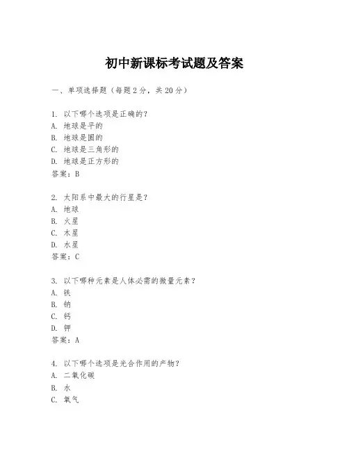 初中新课标考试题及答案