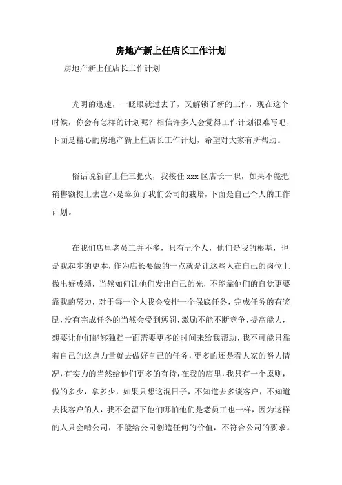 房地产新上任店长工作计划