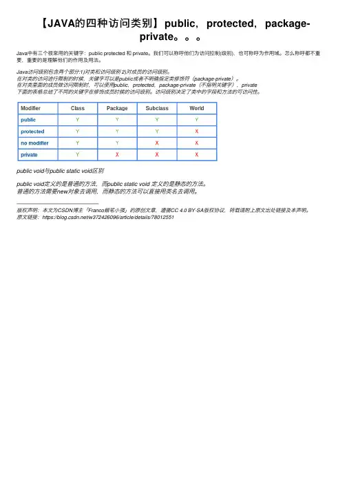 【JAVA的四种访问类别】public，protected，package-private。。。