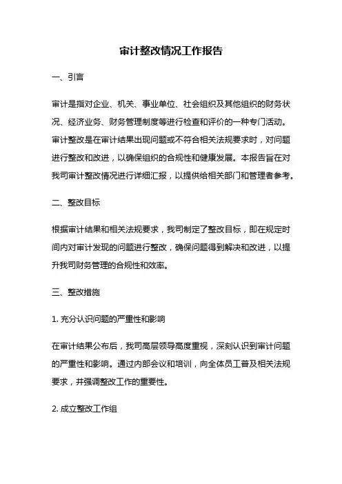 审计整改情况工作报告