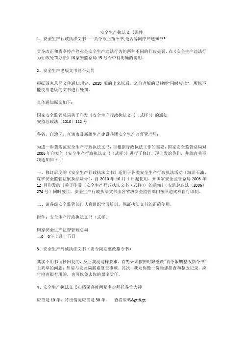 安全生产执法文书课件安全生产