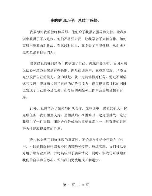 我的驻训历程：总结与感悟
