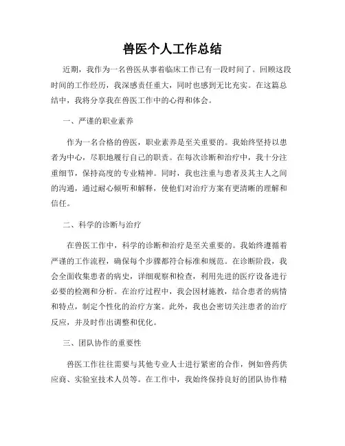 兽医个人工作总结