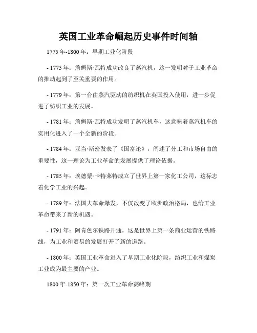 英国工业革命崛起历史事件时间轴
