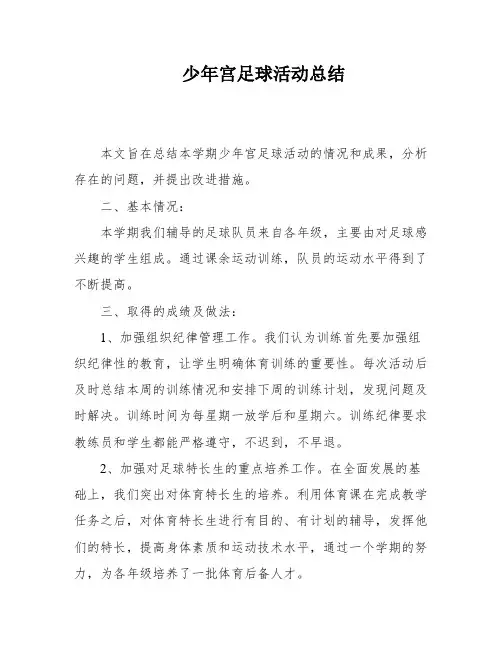 少年宫足球活动总结