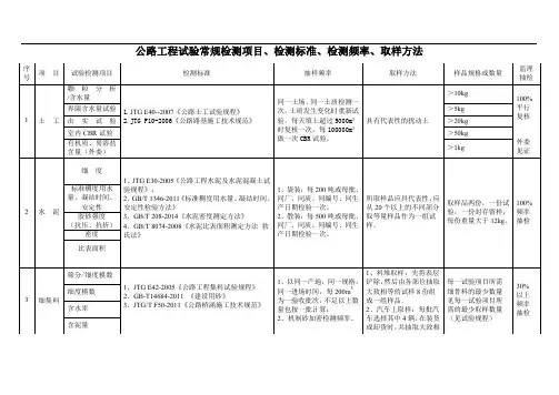 公路试验检测频率一览表