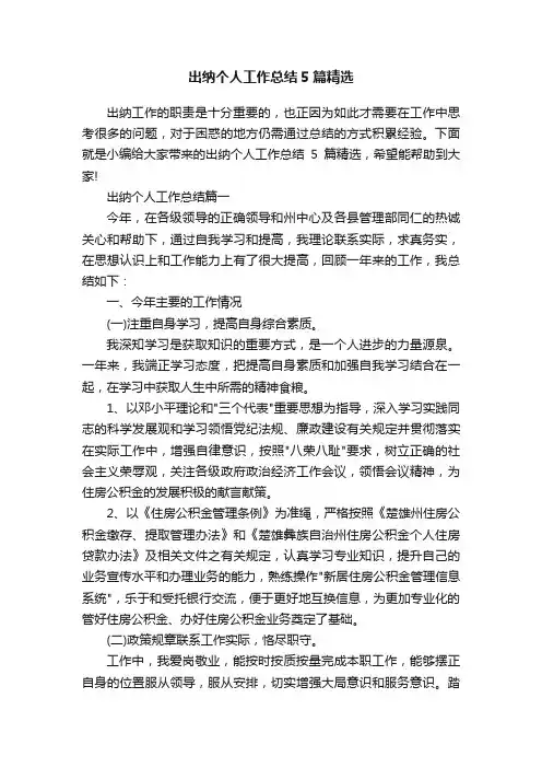出纳个人工作总结5篇精选