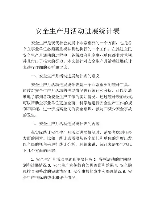 安全生产月活动进展统计表