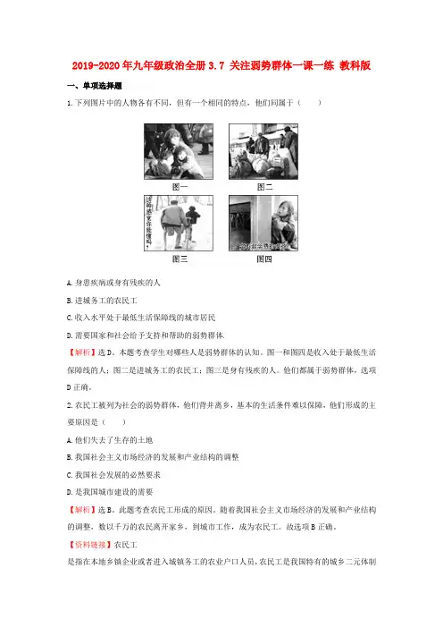 2019-2020年九年级政治全册3.7 关注弱势群体一课一练 教科版