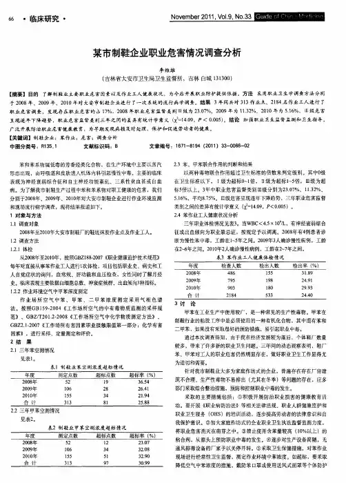 某市制鞋企业职业危害情况调查分析
