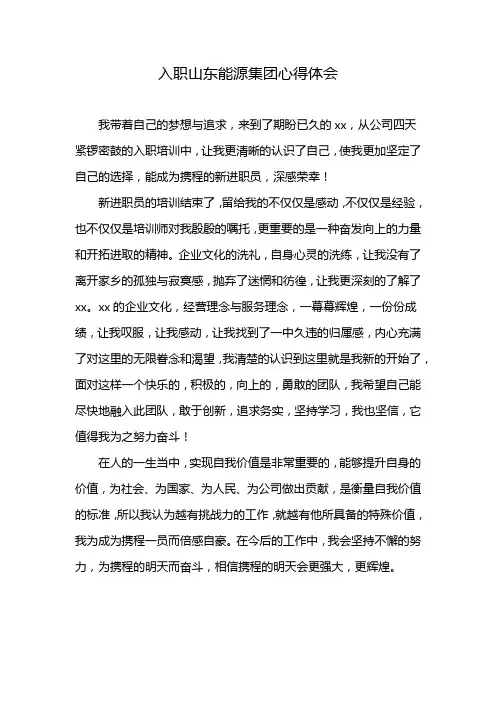 入职山东能源集团心得体会