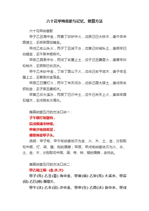 六十花甲纳音歌与记忆、推算方法