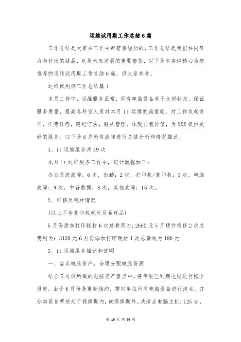 运维试用期工作总结6篇