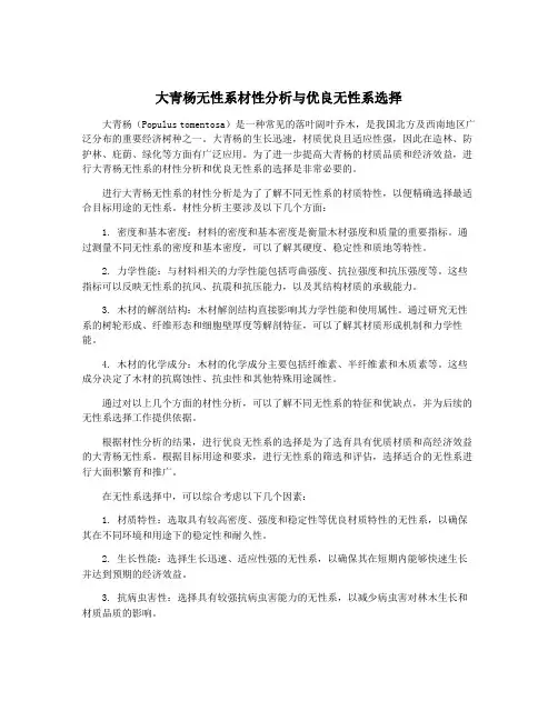 大青杨无性系材性分析与优良无性系选择