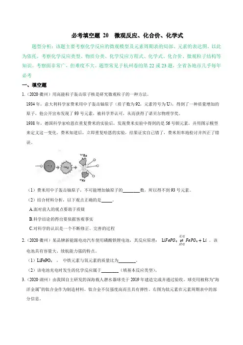 必考填空题20微观反应、化合价、化学式(原卷版+解析)