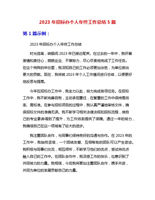2023年招标办个人年终工作总结5篇