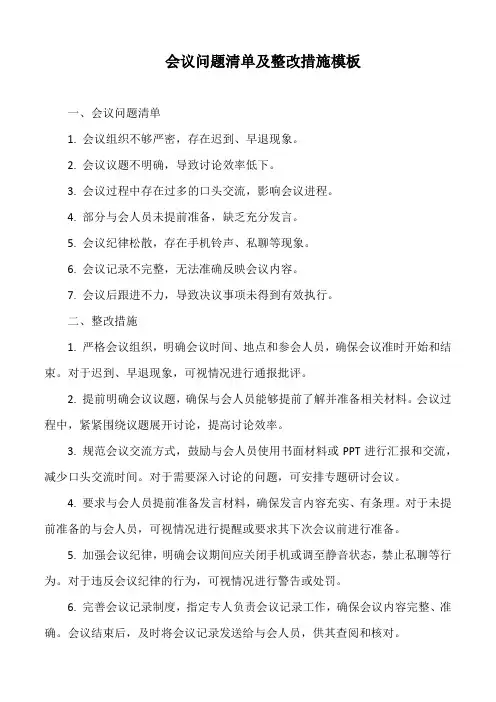 会议问题清单及整改措施