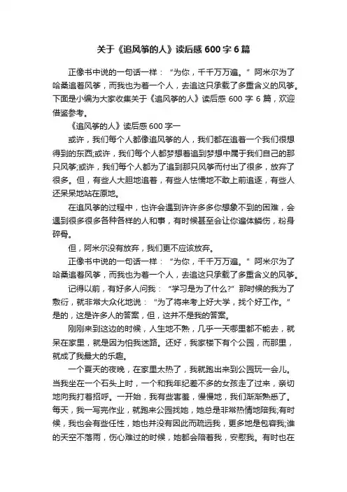 关于《追风筝的人》读后感600字6篇