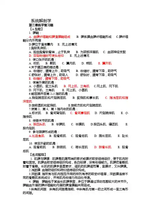 系统解剖学-肌学复习题及答案