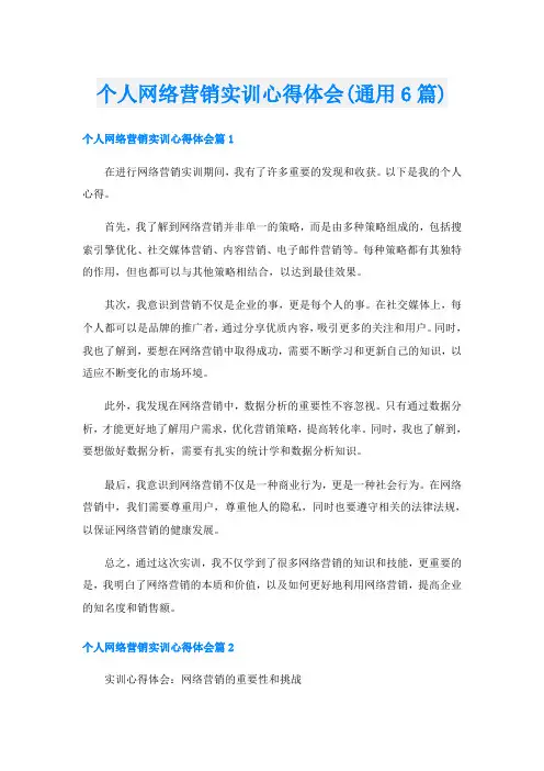个人网络营销实训心得体会(通用6篇)