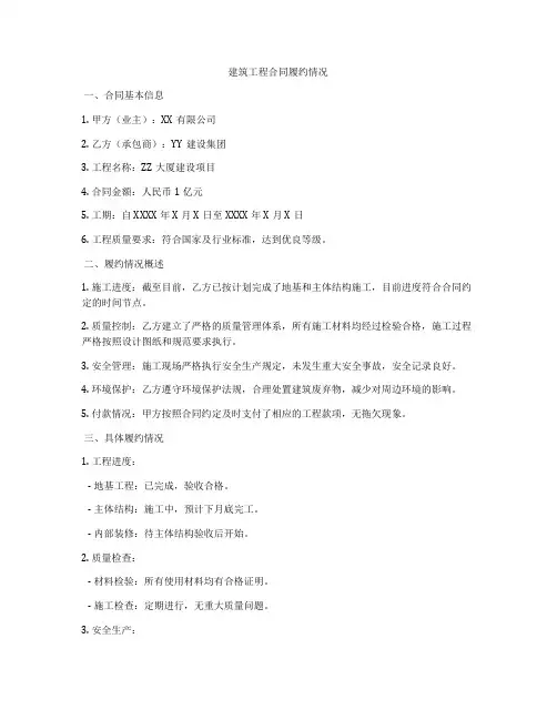 建筑工程合同履约情况