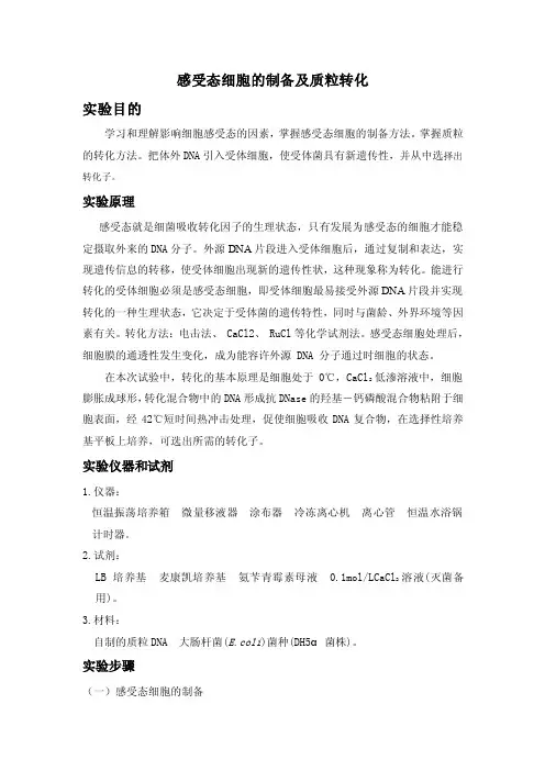感受态细胞的制备及质粒转化（学术论文）