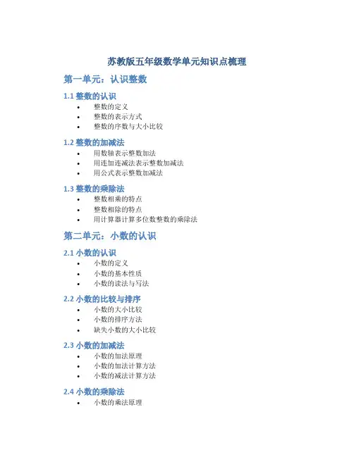 苏教版五年级数学单元知识点梳理