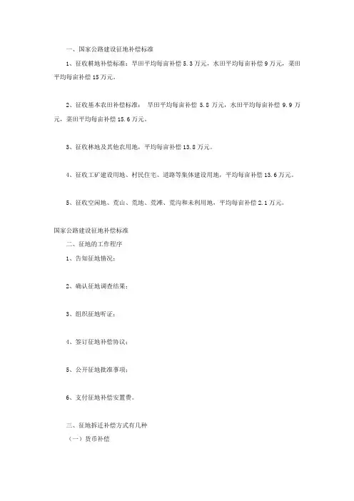国家公路建设征地补偿标准