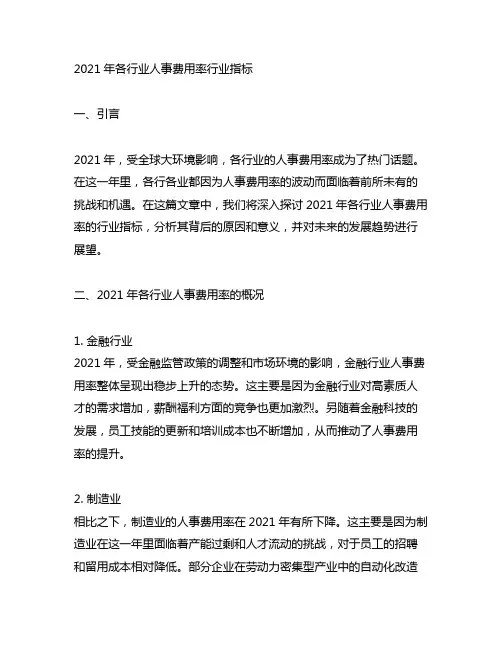 2021年各行业人事费用率行业指标