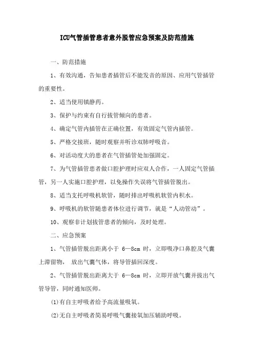 ICU气管插管患者意外脱管应急预案及防范措施