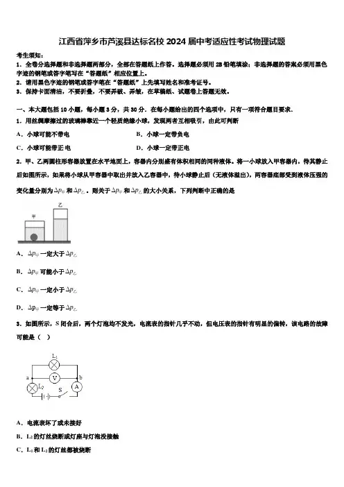 江西省萍乡市芦溪县达标名校2024届中考适应性考试物理试题含解析