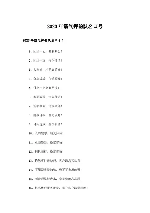 2023年霸气押韵队名口号