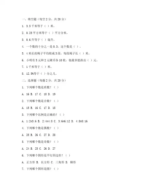 核心素养卷六年级数学试卷