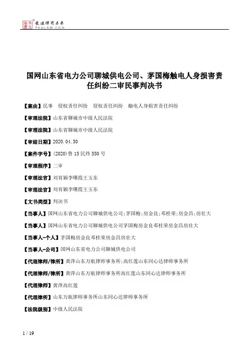 国网山东省电力公司聊城供电公司、茅国梅触电人身损害责任纠纷二审民事判决书