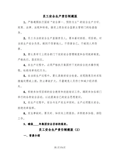 员工安全生产责任制模版(3篇)