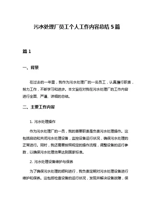 污水处理厂员工个人工作内容总结5篇
