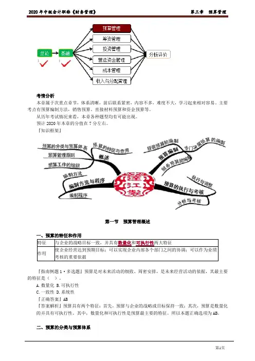 2020年中级会计师《财务管理》基础精讲讲义第三章 预算管理