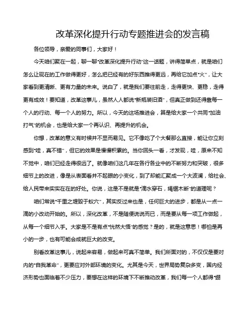 改革深化提升行动专题推进会的发言稿