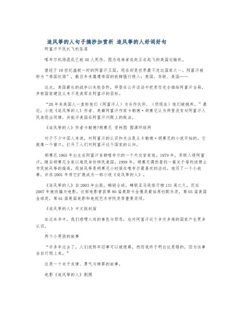 追风筝的人句子摘抄加赏析 追风筝的人好词好句