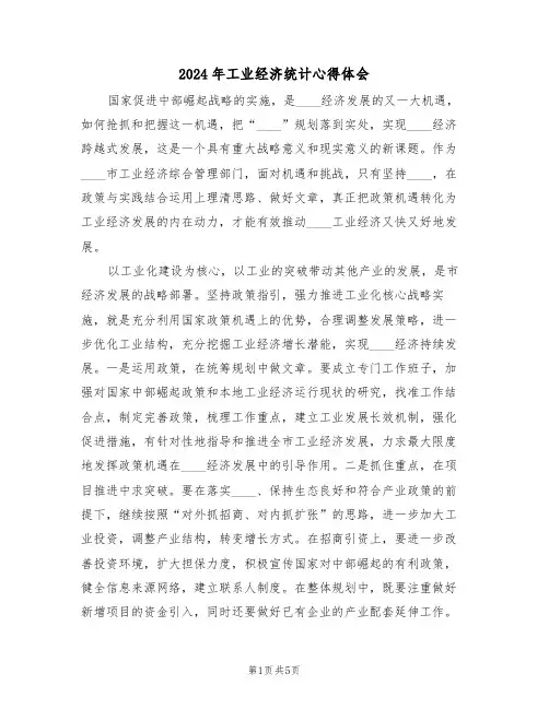 2024年工业经济统计心得体会(2篇)