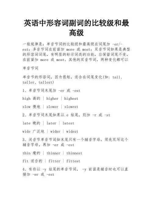 英语中形容词副词的比较级和最高级 