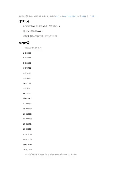 圆的等分系数表