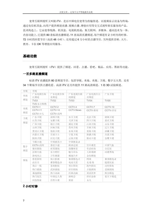 宽带互联网视听(iTV)业务介绍