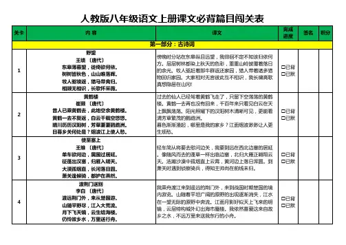 人教版八年级语文上册课文必背篇目闯关表(含译文)