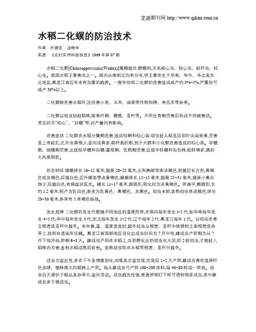 水稻二化螟的防治技术